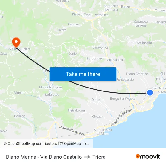 Diano Marina - Via Diano Castello to Triora map