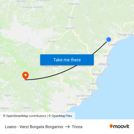 Loano - Verzi Borgata Borgarino to Triora map