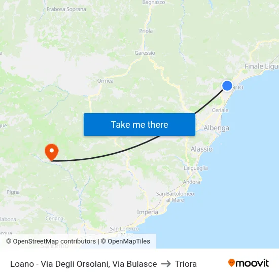 Loano - Via Degli Orsolani, Via Bulasce to Triora map