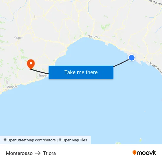 Monterosso to Triora map