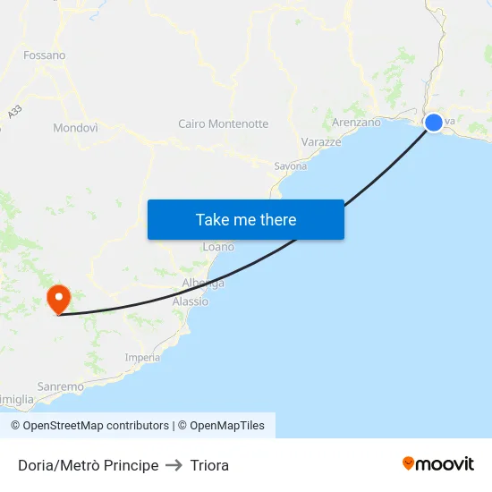 Doria/Metrò Principe to Triora map