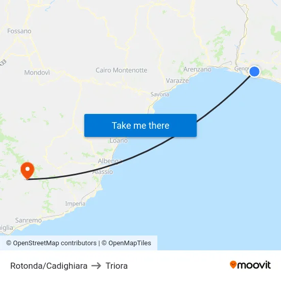 Rotonda/Cadighiara to Triora map