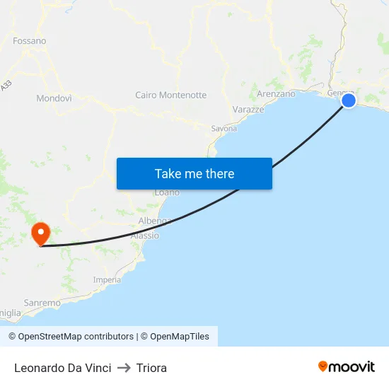 Leonardo Da Vinci to Triora map