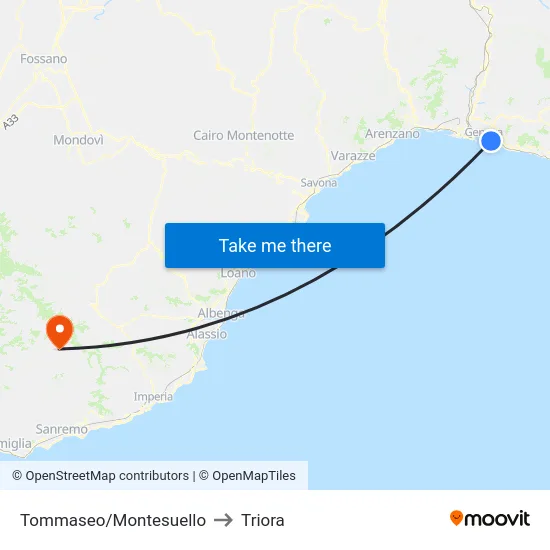 Tommaseo/Montesuello to Triora map