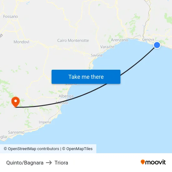 Quinto/Bagnara to Triora map