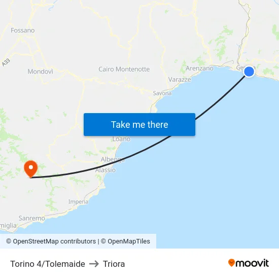 Torino 4/Tolemaide to Triora map