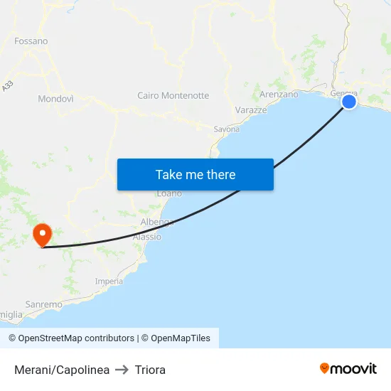 Merani/Capolinea to Triora map