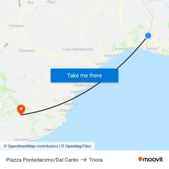 Piazza Pontedecimo/Dal Canto to Triora map