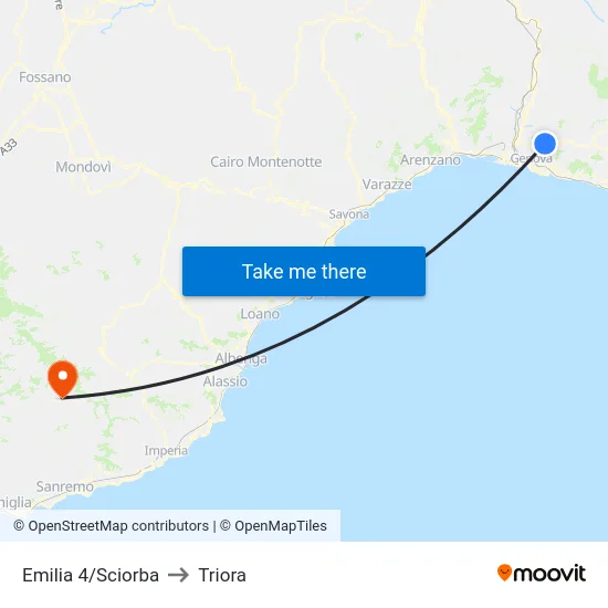 Emilia 4/Sciorba to Triora map