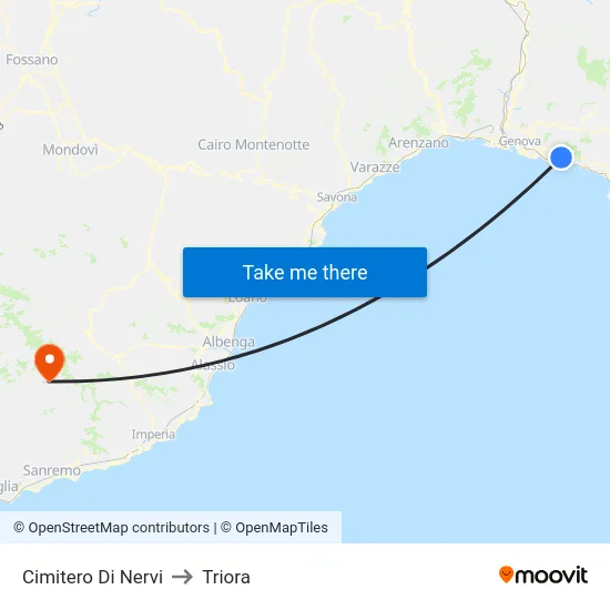 Cimitero Di Nervi to Triora map