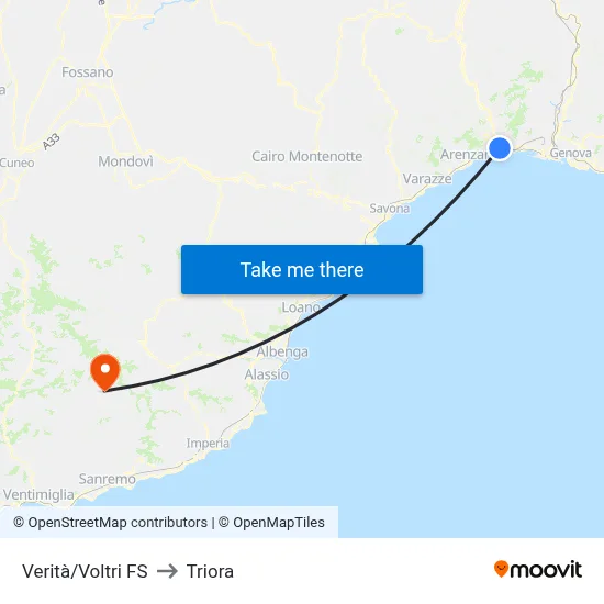Verità/Voltri FS to Triora map