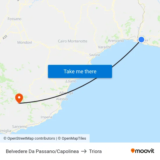 Belvedere Da Passano/Capolinea to Triora map
