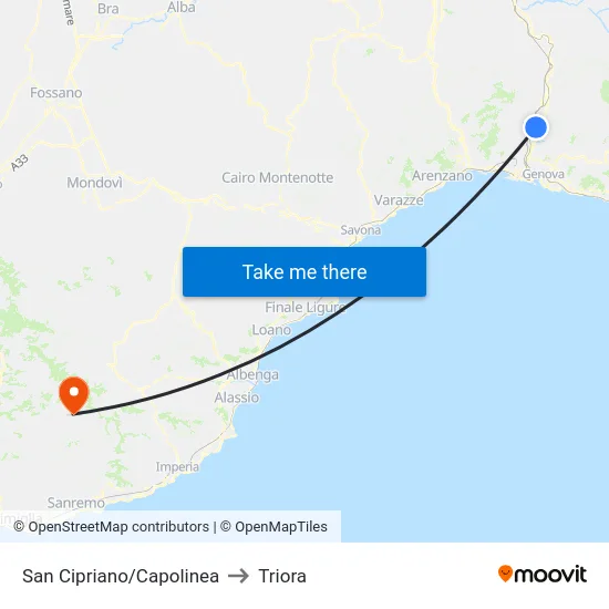 San Cipriano/Capolinea to Triora map