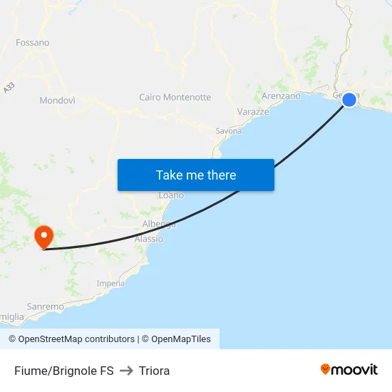 Fiume/Brignole FS to Triora map