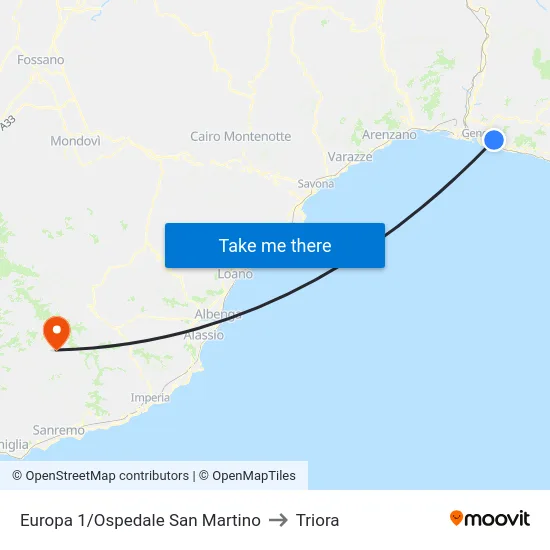 Europa 1/Ospedale San Martino to Triora map