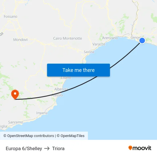 Europa 6/Shelley to Triora map