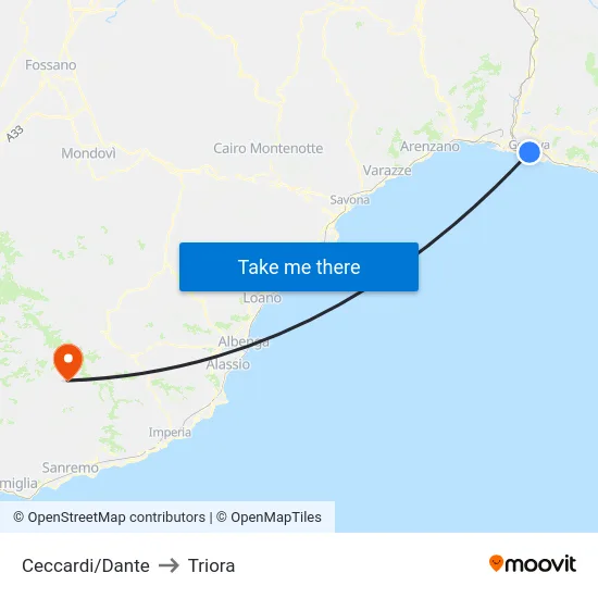Ceccardi/Dante to Triora map