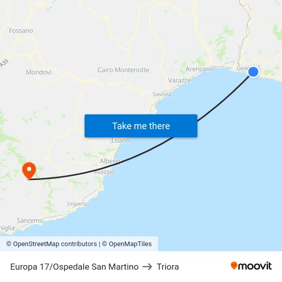 Europa 17/Ospedale San Martino to Triora map