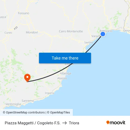 Piazza Maggetti / Cogoleto F.S. to Triora map