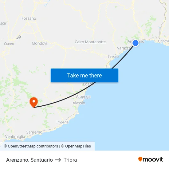 Arenzano, Santuario to Triora map