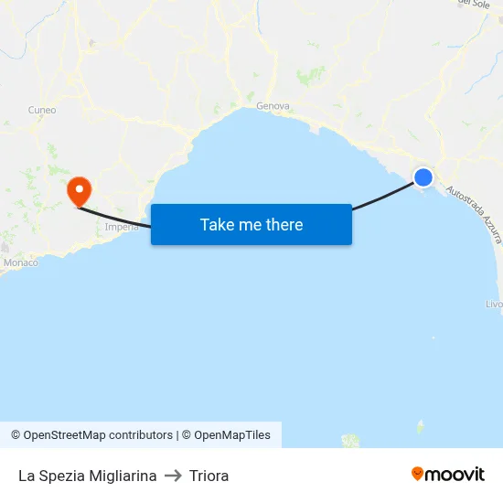 La Spezia Migliarina to Triora map