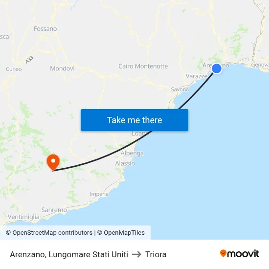 Arenzano, Lungomare Stati Uniti to Triora map