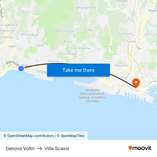 Genova Voltri to Villa Scassi map