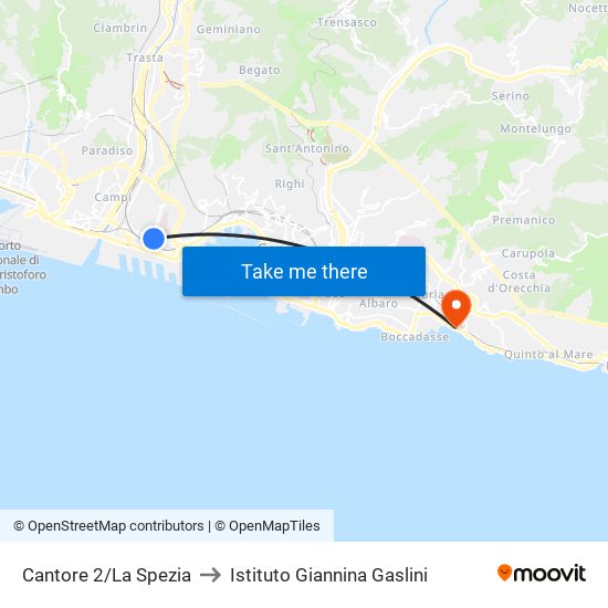 Cantore 2/La Spezia to Istituto Giannina Gaslini map