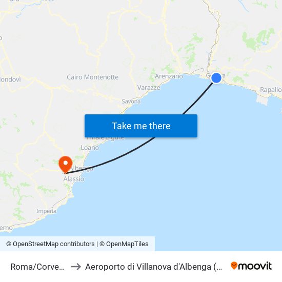 Roma/Corvetto to Aeroporto di Villanova d'Albenga (ALL) map