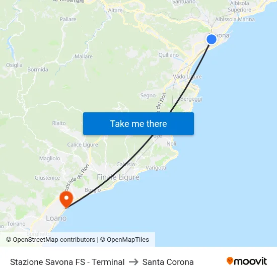 Stazione Savona FS - Terminal to Santa Corona map