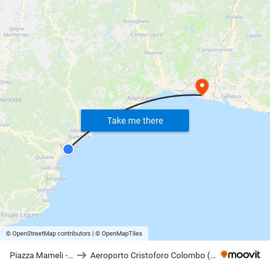 Piazza Mameli - Via Paleocapa to Aeroporto Cristoforo Colombo (GOA) (Aeroporto di Genova) map