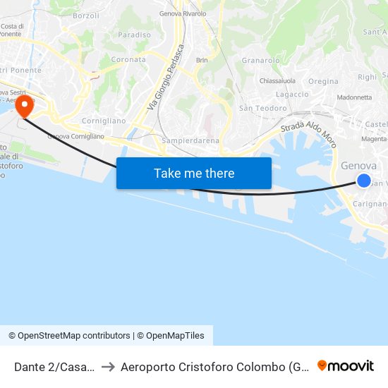 Dante 2/Casa Di Colombo to Aeroporto Cristoforo Colombo (GOA) (Aeroporto di Genova) map