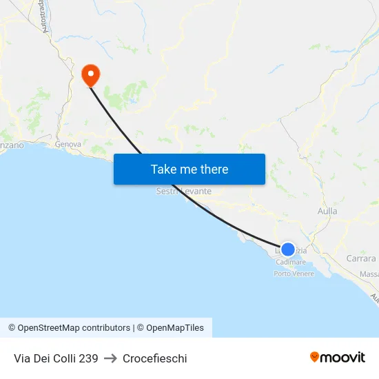 Via Dei Colli 239 to Crocefieschi map