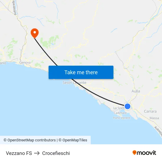 Vezzano FS to Crocefieschi map