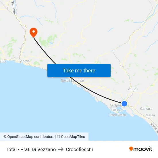 Total - Prati Di Vezzano to Crocefieschi map