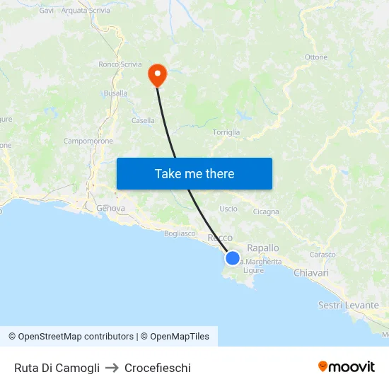 Ruta Di Camogli to Crocefieschi map