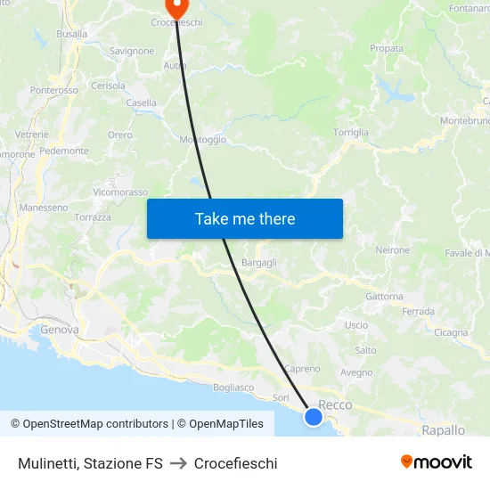 Mulinetti, Stazione FS to Crocefieschi map