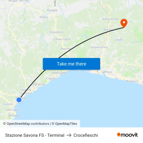 Stazione Savona FS - Terminal to Crocefieschi map