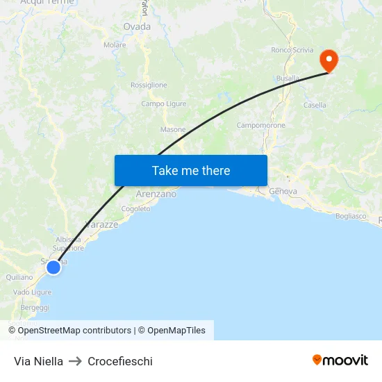 Via Niella to Crocefieschi map