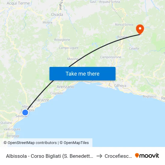 Albissola - Corso Bigliati (S. Benedetto) to Crocefieschi map
