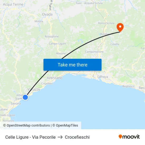 Celle Ligure - Via Pecorile to Crocefieschi map
