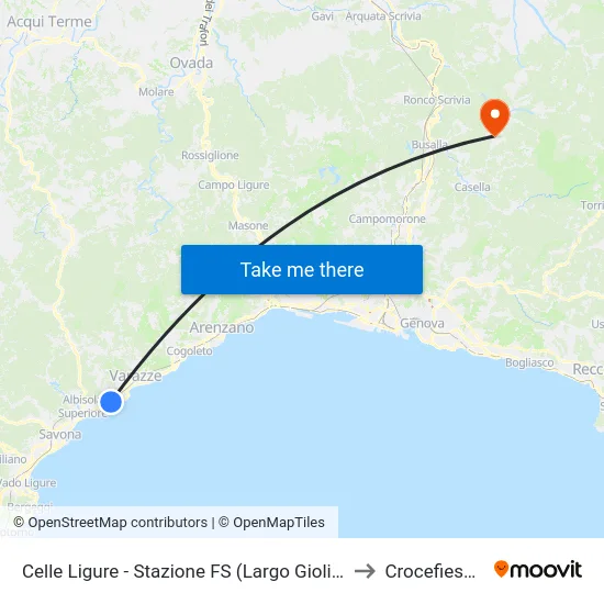 Celle Ligure - Stazione FS (Largo Giolitti) to Crocefieschi map