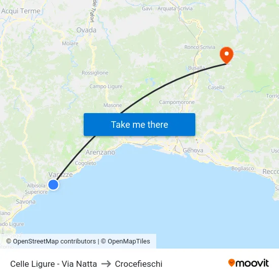 Celle Ligure - Via Natta to Crocefieschi map