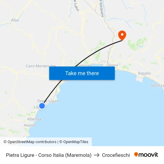 Pietra Ligure - Corso Italia (Maremola) to Crocefieschi map