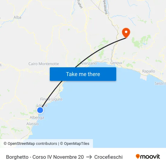 Borghetto - Corso IV Novembre 20 to Crocefieschi map