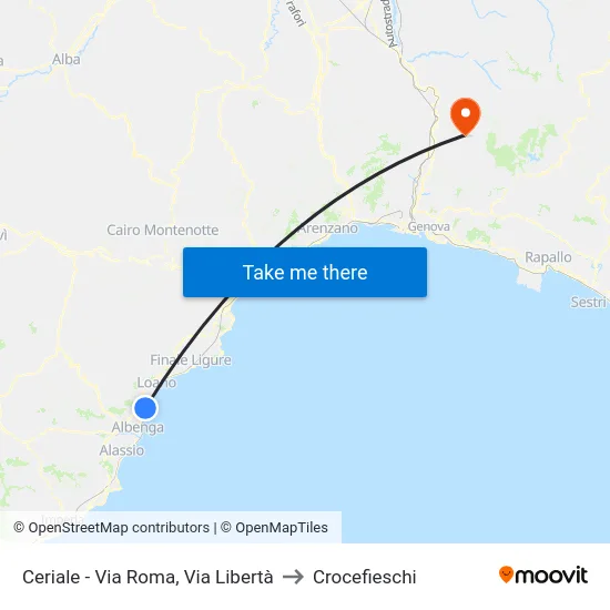 Ceriale - Via Roma, Via Libertà to Crocefieschi map