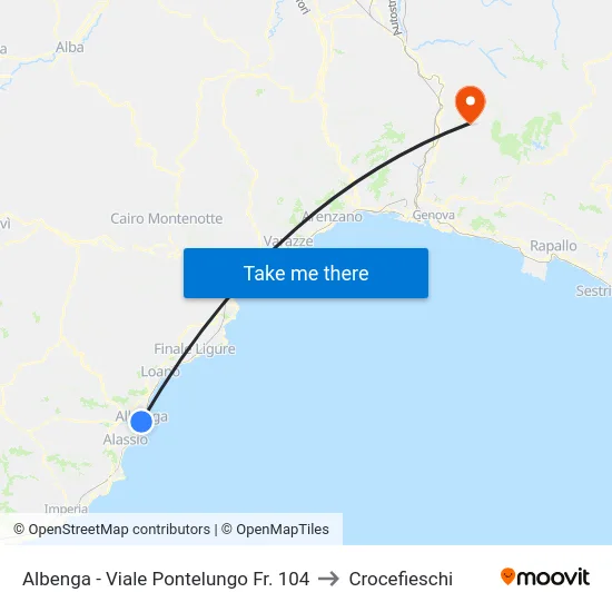 Albenga - Viale Pontelungo Fr. 104 to Crocefieschi map