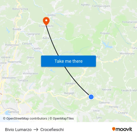 Bivio Lumarzo to Crocefieschi map