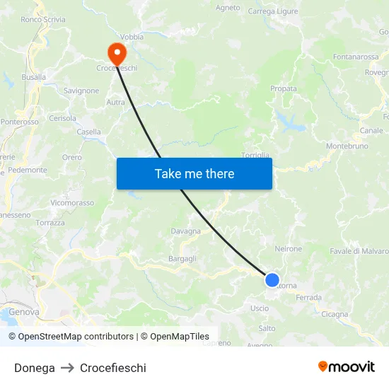 Donega to Crocefieschi map