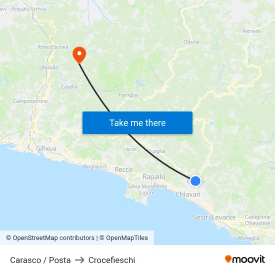 Carasco / Post Office to Crocefieschi map